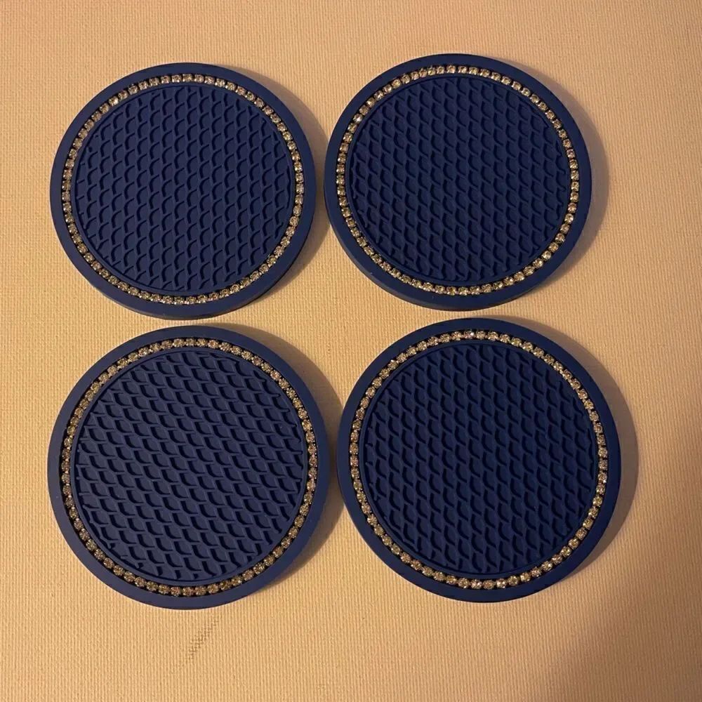 Blueย Car Cup Holder Coasters with Bling setโof 4โNWT